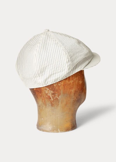 Gorra Ralph Lauren Hombre Creme Azules - Pinstripe Wool Newsboy - VAEWX4623